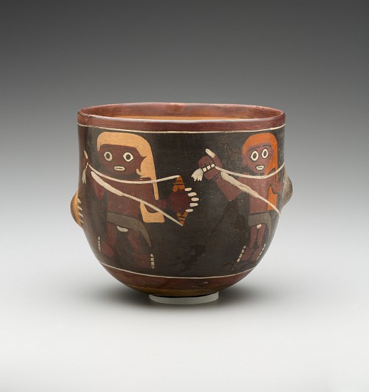 Bowl decorated with Men Spinning (painted terracotta) von Pre-Columbian
