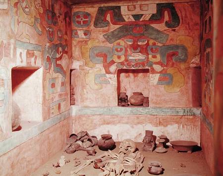 Reconstruction of Tomb 104 from Monte Alban, containing a skeleton von Pre-Columbian