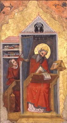 St. Gregory the Great (540-604) in his Study (tempera on panel) von Pseudo Jacopino  di Francesco