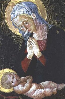 Madonna adoring the Christ Child (tempera on panel) 18th