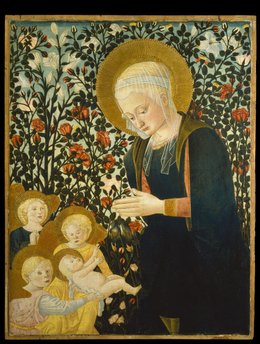Madonna mit Kind und Engeln im Rosenhag von Pseudo-Pier Francesco Fiorentino (Pesellini-Lippi-Imitator)