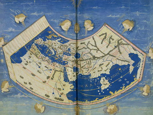 Ms Lat 463 Fol.75v-76r Map of the World with the Twelve Winds (vellum) von Ptolemy