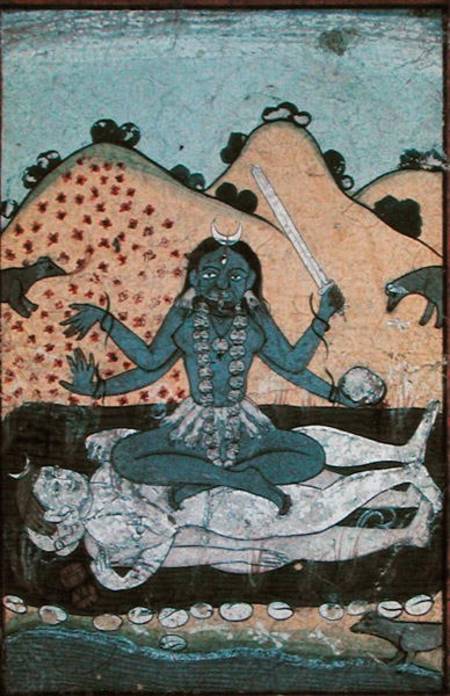 The Goddess Kali seated in intercourse with the double corpse of Shiva, 19th century, Punjab von Punjabi School