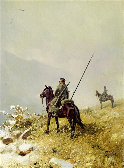 The Patrol, 1887 (oil on cardboard) von Pyotr Nikolayevich Grusinsky