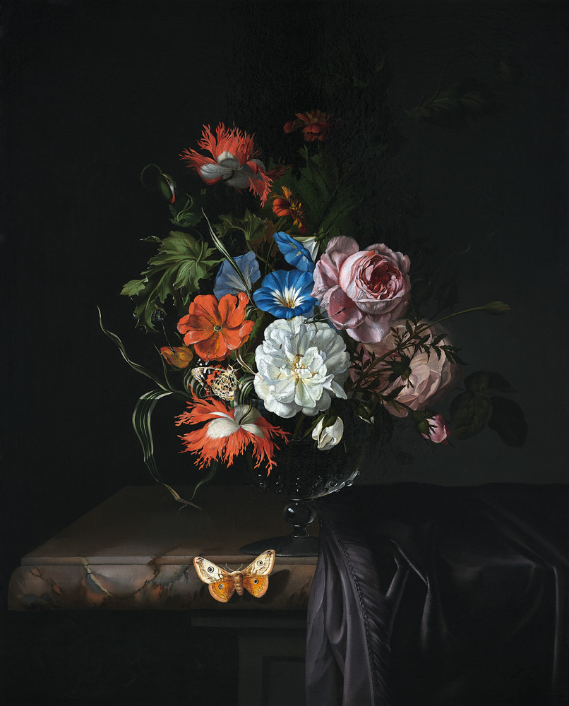 A Still Life of Flowers in a vase on a ledge von Rachel Ruysch