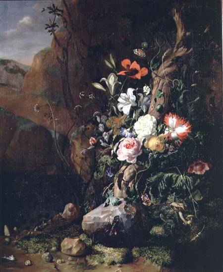 Treetrunk, flowers and butterflies von Rachel Ruysch