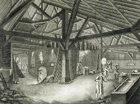 Glassmaking factory, from the 'Encyclopedia' by Denis Diderot (1713-84), engraved by Robert Benard ( 1783