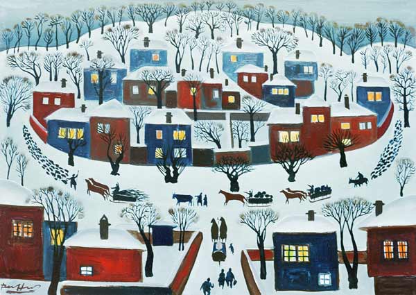 Winter Village, 1969 (oil on canvas)  von Radi  Nedelchev