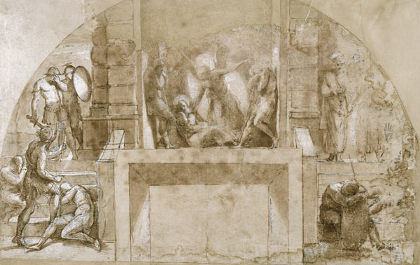 Compositional study for 'The Liberation of St. Peter' in the Stanza d'Eliodoro in the Vatican (pen & von Raffael - Raffaello Santi
