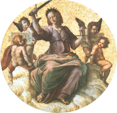 Justitia (Detail Ausschnitt von Decke der Stanza della Segnatura) von Raffael - Raffaello Santi