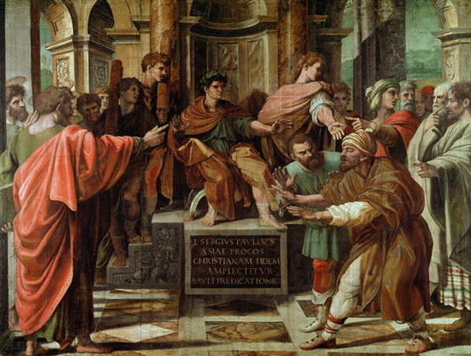 The Blinding of Elymas (cartoon for the Sistine Chapel) (PRE RESTORATION) von Raffael - Raffaello Santi