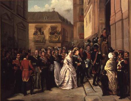Isabella II of Spain (1830-1904) and her husband Francisco de Assisi visiting the Church of Santa Ma von Ramon Soldevilla Trepat