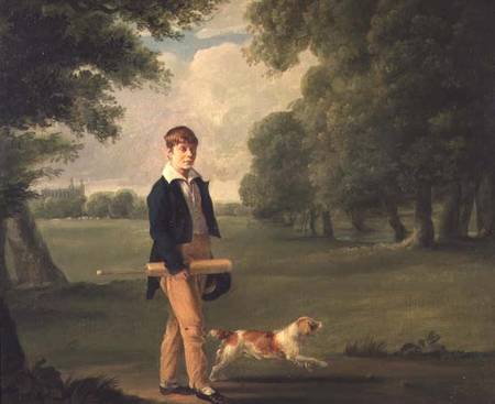 Young Man with a Cricket Bat Walking a Spaniel in the Grounds of Eton College von Ramsey Richard Reinagle