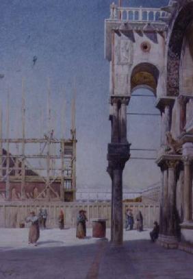 View from the Portico of St. Mark's Venice, Showing the Rebuilding of the Campanile 1908