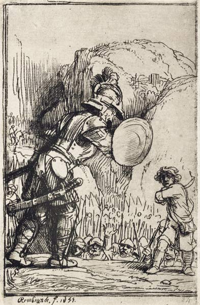 David und Goliath. Illustration zum Buch Piedra gloriosa von Menasse ben Israel von Rembrandt van Rijn