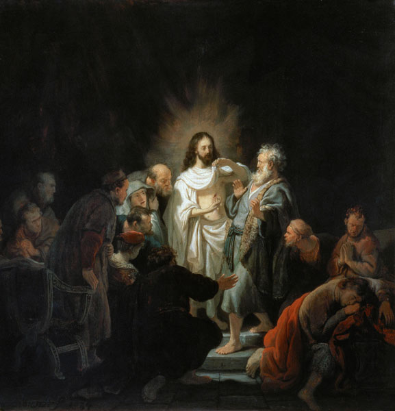 Der auferstandene Jesus zeigt dem Apostel Thomas seine Wunden von Rembrandt van Rijn