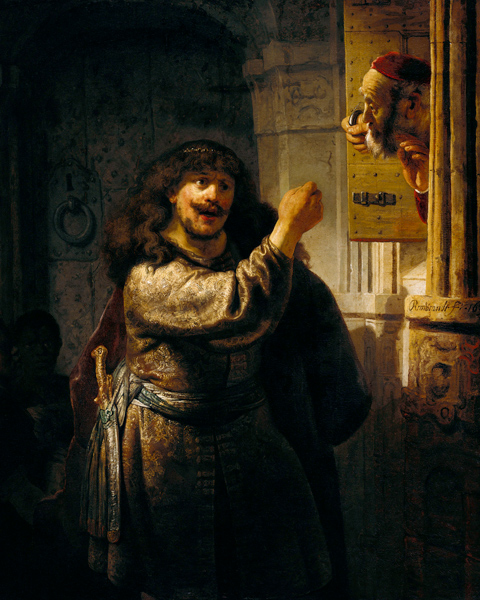 Samson bedroht seinen Schwiegervater von Rembrandt van Rijn