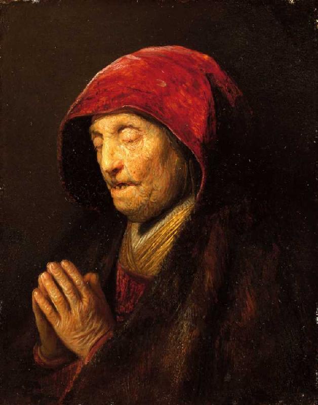 Betende alte Frau, bekannt als 'Rembrandts Mutter'. von Rembrandt van Rijn