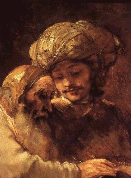 Jacob Blessing the Children of Joseph (detail of 375) von Rembrandt van Rijn