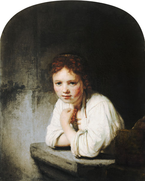 Mädchen, sich auf eine Fensterbrüstung lehnend von Rembrandt van Rijn