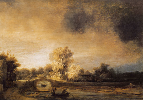 Landschaft mit Steinbrücke von Rembrandt van Rijn