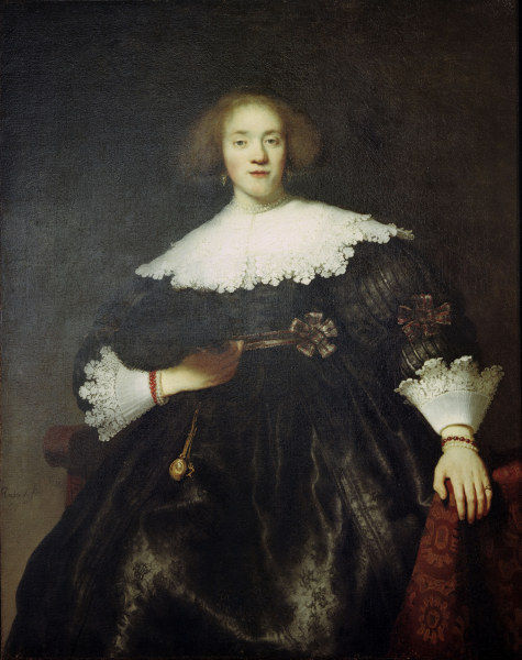 Rembrandt, Porträt einer Frau mit Fächer von Rembrandt van Rijn
