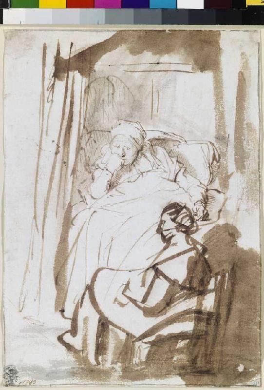 Saskia im Bett mit Krankenschwester von Rembrandt van Rijn