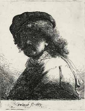 Selbstbildnis mit Mütze und Schal und dem Gesicht im Schatten 1633