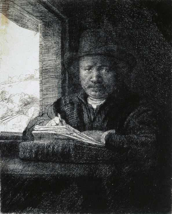 Selbstbildnis zeichnend am Fenster von Rembrandt van Rijn