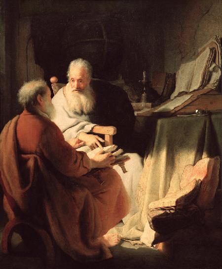 Zwei alte Männer im Gespräch 1628