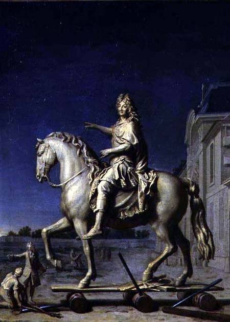 Transporting the Equestrian Statue of Louis XIV to the Place Vendome in 1699 von Rene Antoine Houasse