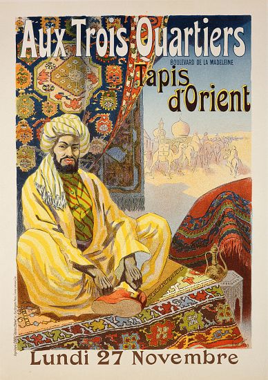 Reproduction of a poster advertising 'Oriental Carpets', exhibited at 'Aux Trois Quartiers' von Rene Pean