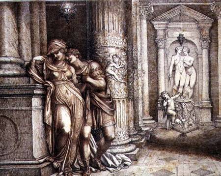 Hero and Leander in the Temple (brush, bistre and pencil on von Richard Cosway