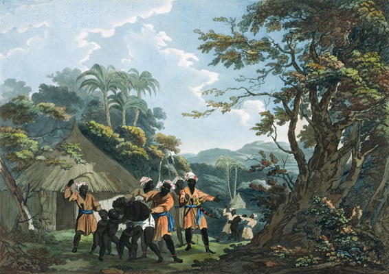 'A View taken near Bain, on the coast of Guinea in Affrica', engraved by Catherine Prestell, publish von Richard Westall