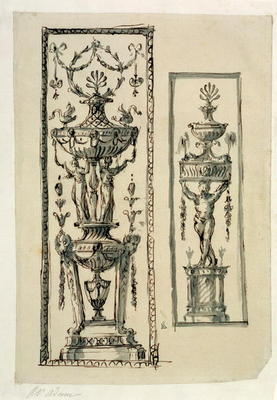 Sketched designs for ornate panels (pen & ink and wash) von Robert Adam
