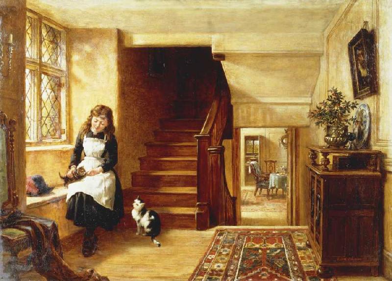 Mit Katzen spielendes Mädchen. von Robert Collinson