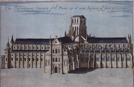 St. Paul's Cathedral before it was destroyed by the Fire of London from 'A Book of the Prospects of von Robert Morden