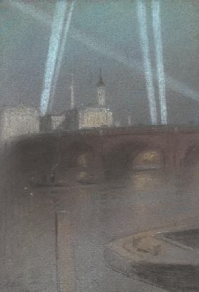 War Searchlights over London Bridge 1917