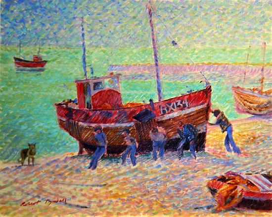 Launching a Fishing Boat, Hastings, Sussex  von Robert  Tyndall