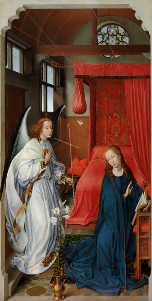 Dreikönigsaltar. Linker Flügel: Verkündigung Mariae von Rogier van der Weyden