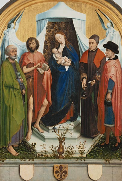 Maria mit dem Kind und den hll.Petrus, Johannes d.T., Cosmas und Damian (Medici Madonna) von Rogier van der Weyden