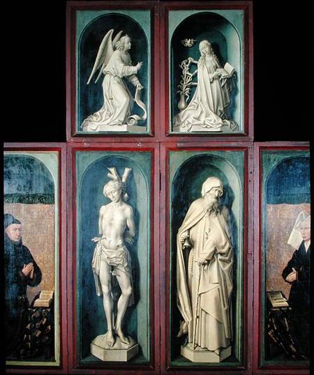 The Annunciation, St. Sebastian, St. Anthony the Great and the two Donors, panels from the reverse o von Rogier van der Weyden