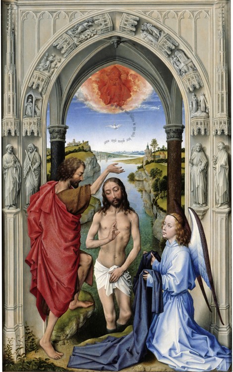 Die Taufe Jesu (Der Johannesaltar, Mitteltafel) von Rogier van der Weyden