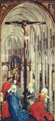 Die Sieben Sakramente, Mittelteil - Kreuzigung in einer Kirche von Rogier van der Weyden