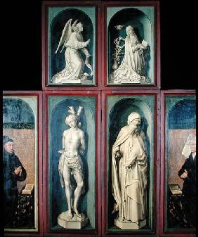 The Annunciation, St. Sebastian, St. Anthony the Great and the two Donors, panels from the reverse o c.1445-50