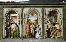 Dreiteiliger Altar mit Szenen aus der Geschichte Johannes d.Täufers.