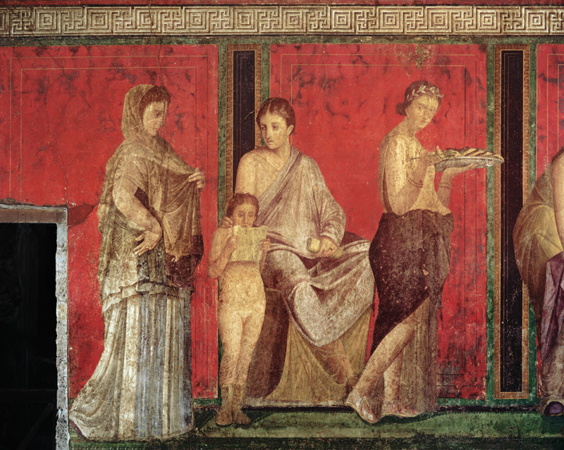 The Catechism with a Young Girl Reading and the Initiate Making an Offering, North Wall, Oecus 5 von Roman