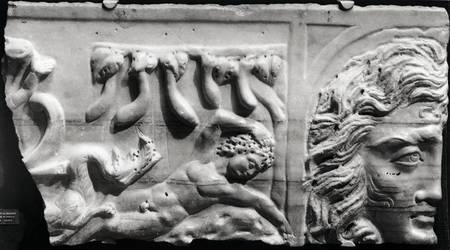 Relief depicting Jonah and the Whale, from the catacomb of St. Priscilla, Rome von Roman