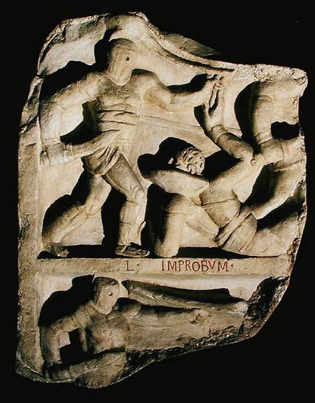 Relief depicting a samnite defeating a retiarius von Roman