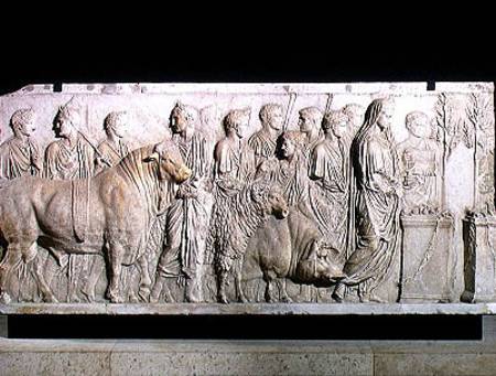 Sacrifice of a bull, a ram and a pig in honour of the God mars, frieze from the Altar of Domitius Ah von Roman